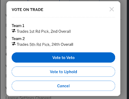 A trade for draft picks is put up for veto